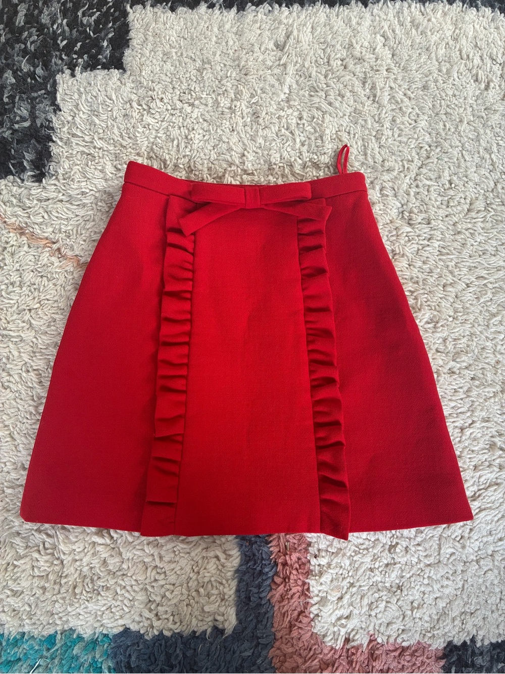 MIU MIU - Ruffle and Bow Front Wool Skirt - Size 36